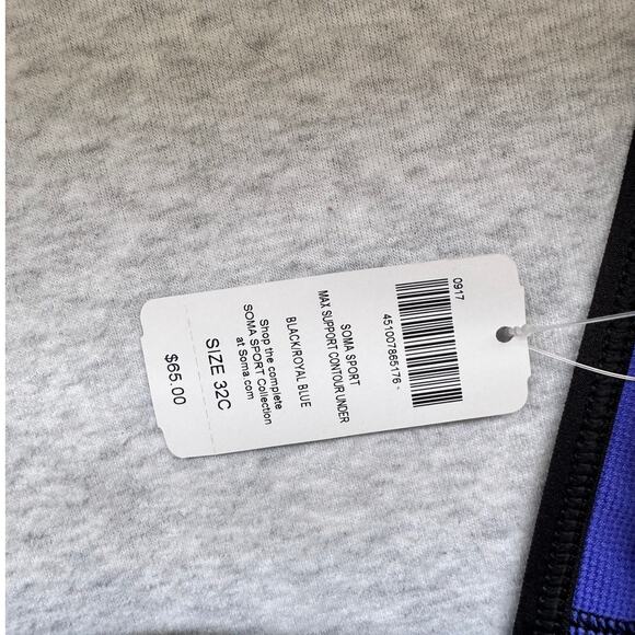 NWT Soma Sport Max Support Underwire Sports Bra in Black/Royal Blue Size 32C - Picture 2 of 3